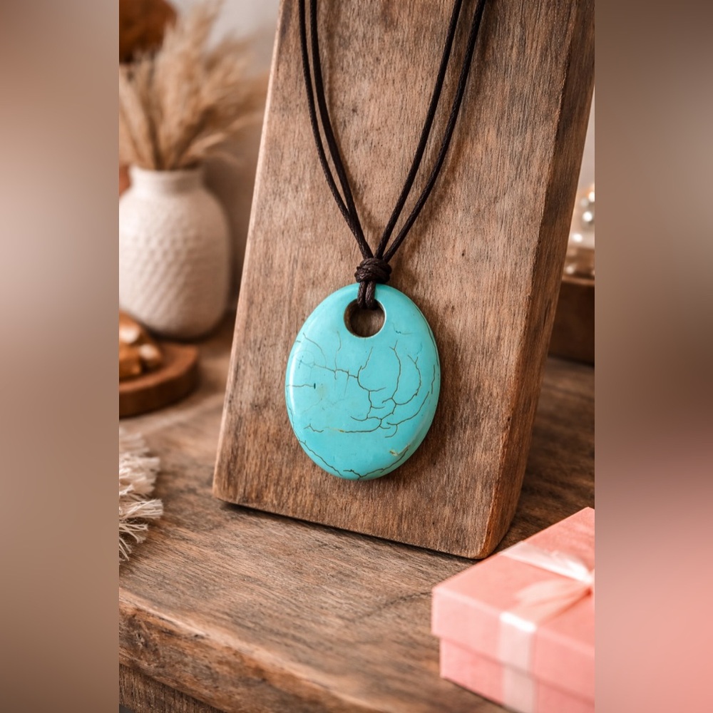 Turquoise Pendant G & G Necklace Boho Western Statement Adjustable Cord Extender - Picture 3 of 5